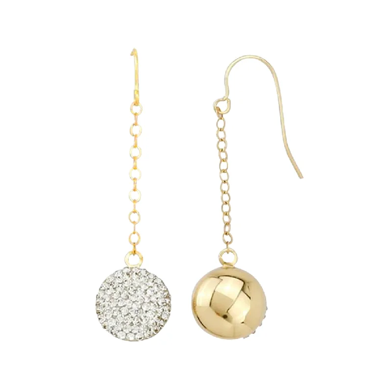 birthday gift earrings for women -9ct Yellow Gold Silver Infused Crystal Ball Drop Earrings