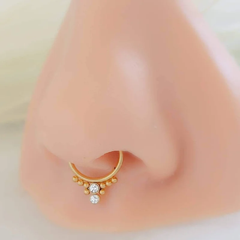 white gold rings for women -Bendable Septum Ring with Sparkling CZ Accent