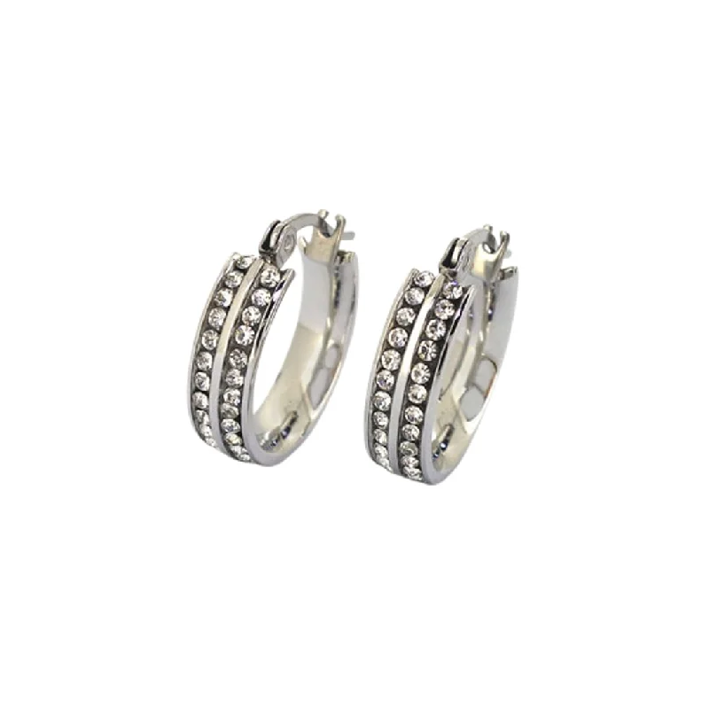 classic pearl earrings for women -Stainless Steel Crystal Hoops