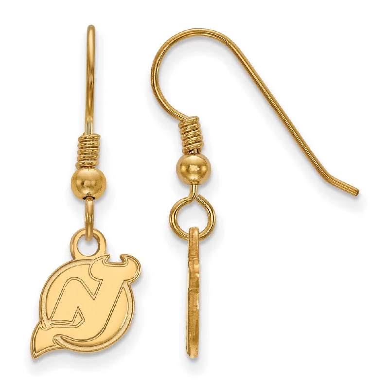 classic pearl earrings for women -SS 14k Yellow Gold Plated NHL New Jersey Devils XS Dangle Earrings