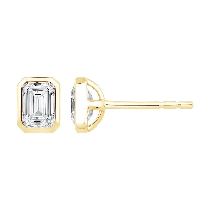 chic silver earrings for women -Emerald Cut Solitaire Stud Earrings with 1.00ct of Laboratory Grown Diamonds in 9ct Yellow Gold