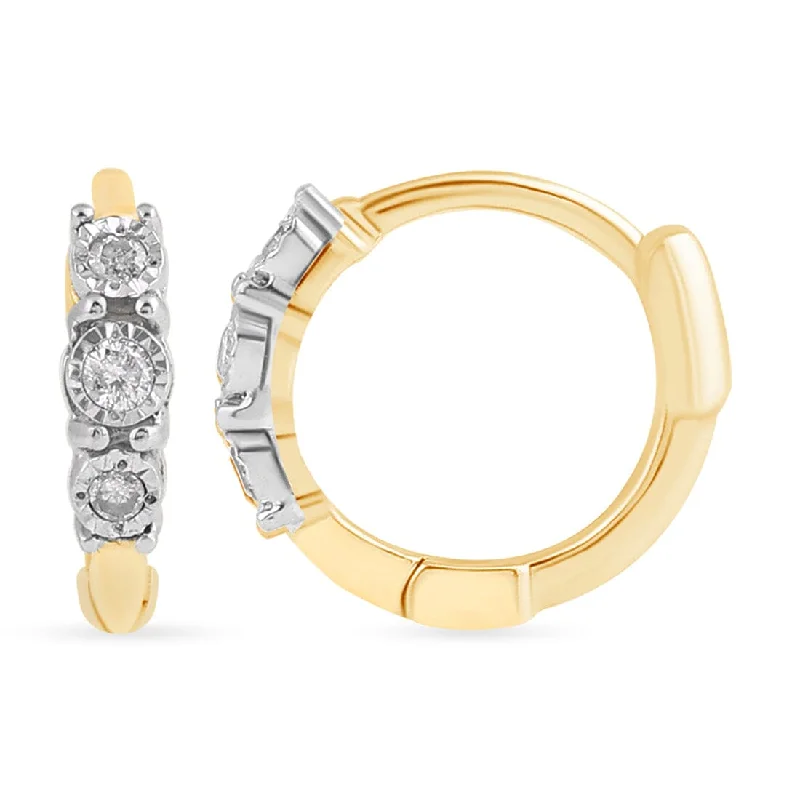 handmade hoop earrings for women -Diamond Set Station Huggie Hoop Earrings in 9ct Yellow Gold