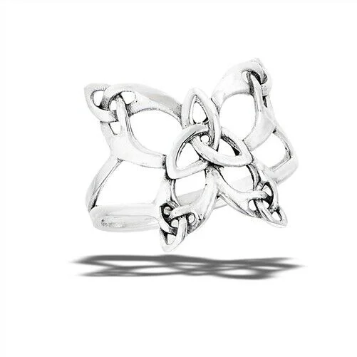 unique rings for women -Sterling Silver Celtic Butterfly With Triquetras Ring