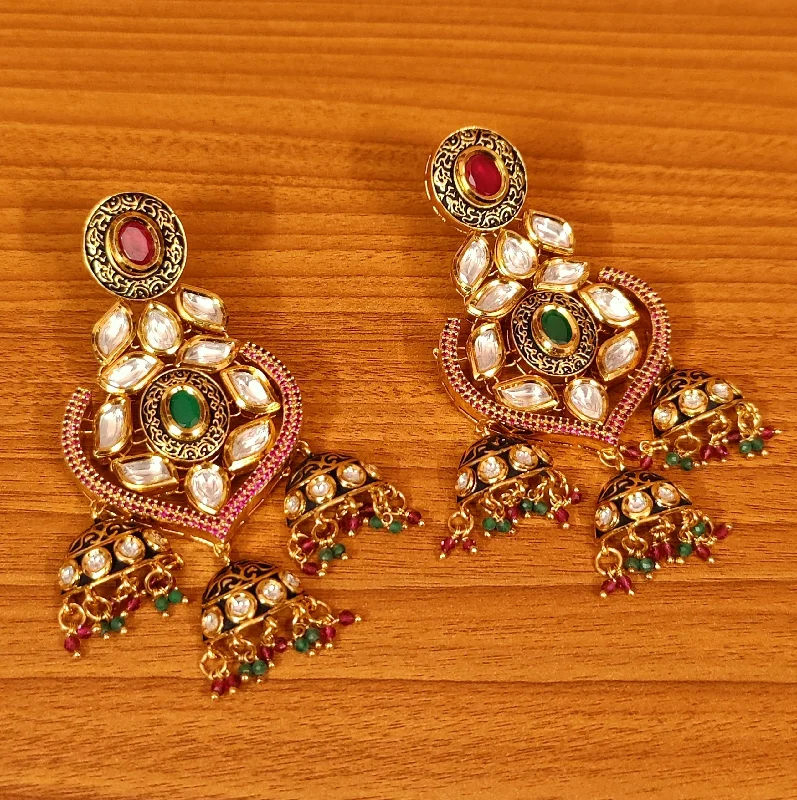 large gold hoop earrings for women -KUNDAN MEENAKARI MULTICOLOUR STATEMENT EARRINGS