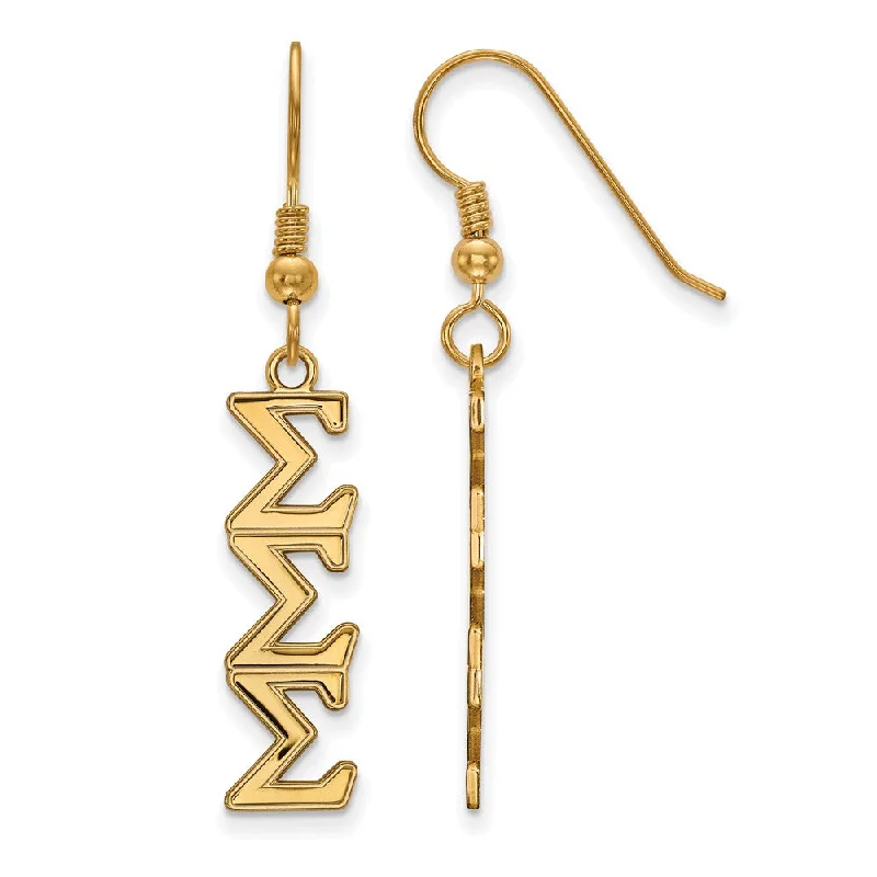 luxurious gold earrings for women -14K Plated Silver Sigma Sigma Sigma Dangle Medium Earrings