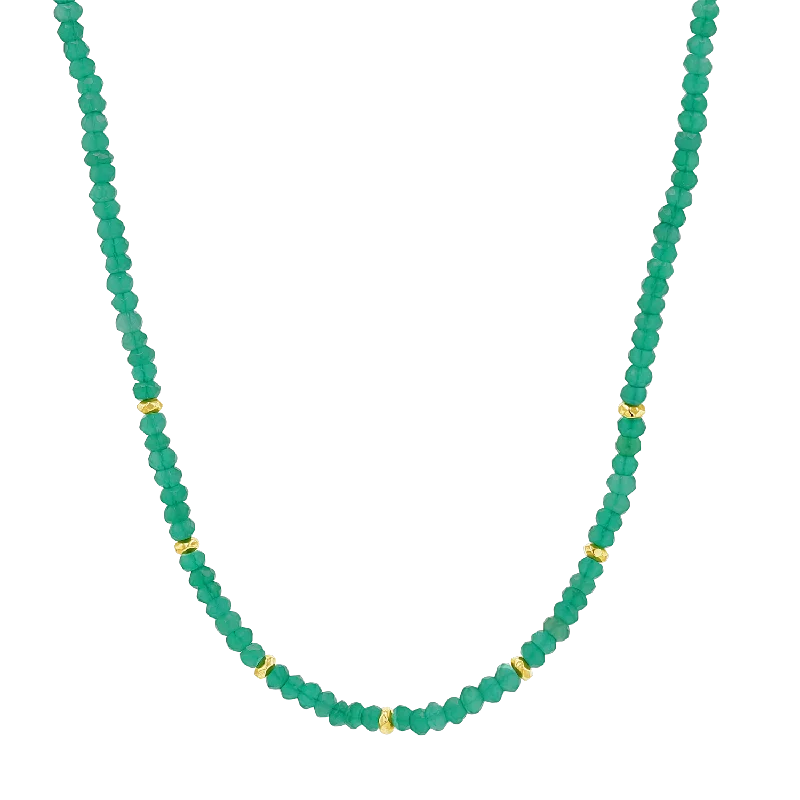 heart necklaces for women -Green Onyx Gold Bead Necklace