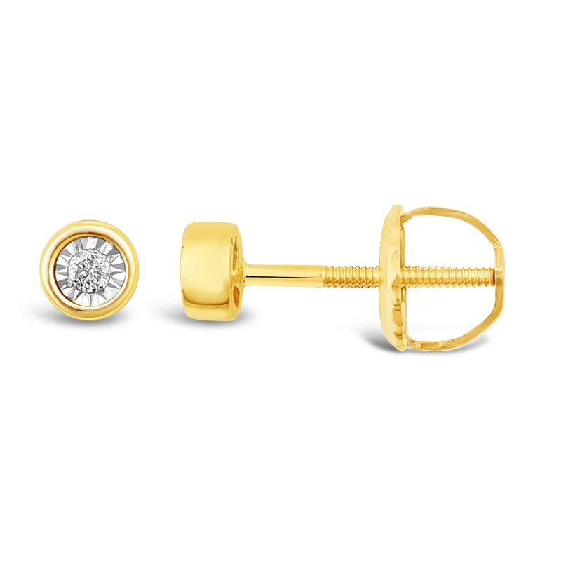 bold stud earrings for women -Children's Diamond Bezel 9ct Yellow Gold Earrings