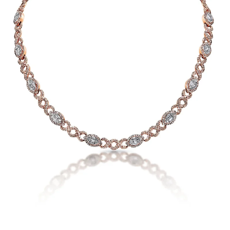 handmade necklaces for women -Teresa 15 Carat Combine Mix Shape Diamond Necklace in 14k Rose Gold