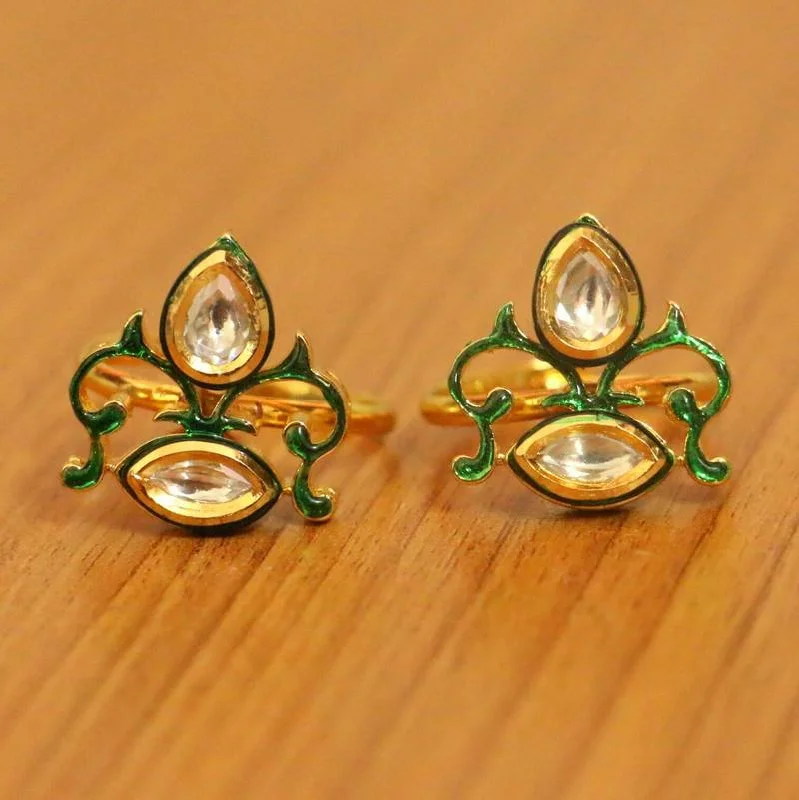 titanium rings for women -Green Kundan Meenakari Gold Plated Adjustable Toe Ring