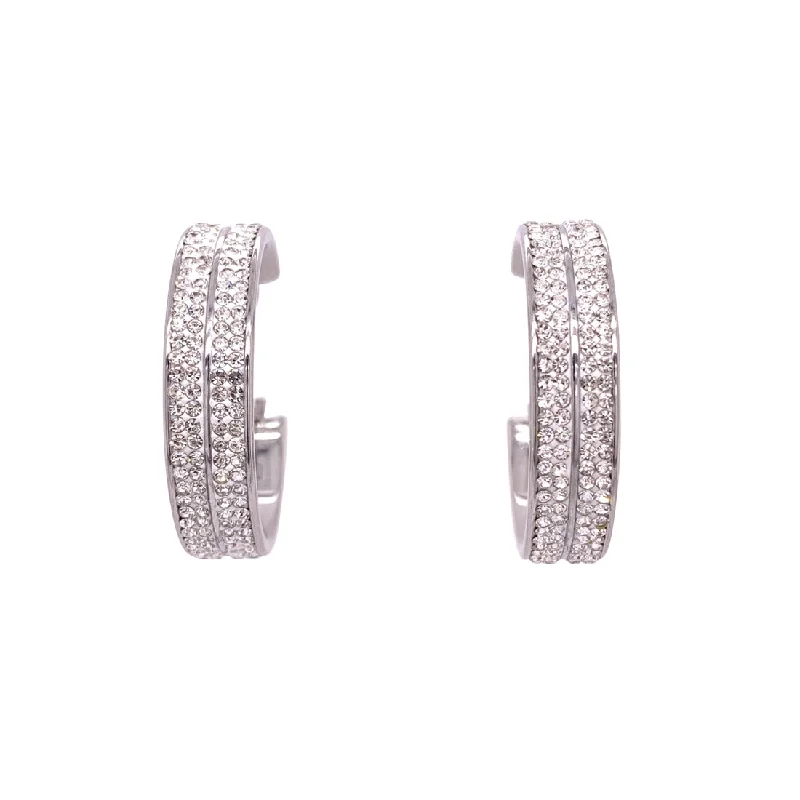 handmade earrings for women -Stainless Steel Pave Crystal Hoop Earrings