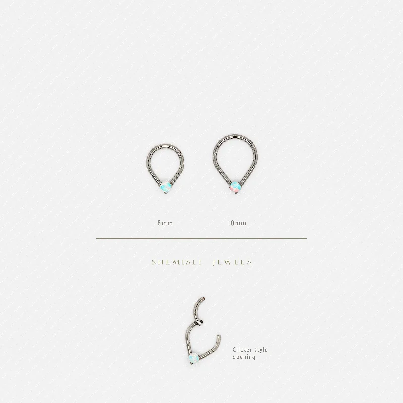 custom name rings -Teardrop Opal Septum Ring, Hinged Clicker Hoop, 16ga 8mm or 10mm, Unisex, G23 Titanium, SHEMISLI SH581, SH582