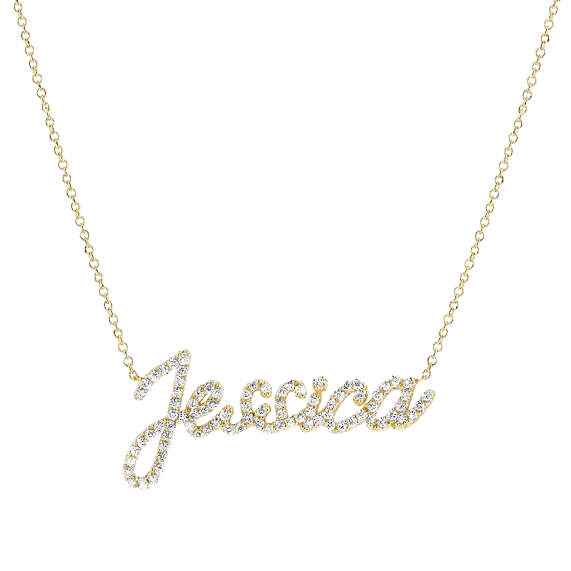 engraved silver necklaces for women -Diamond Custom Script Name Necklace