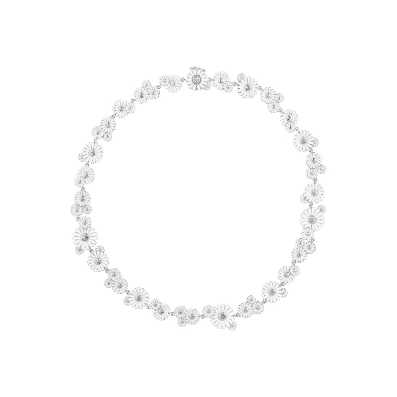 classic pearl necklaces for women -Daisy Layered Silver Necklace w. White Enamel