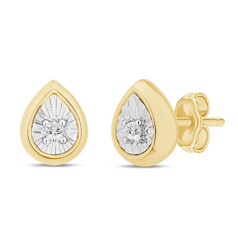 simple hoop earrings for women -Diamond Set Miracle Surround Pear Stud Earrings in Yellow Gold