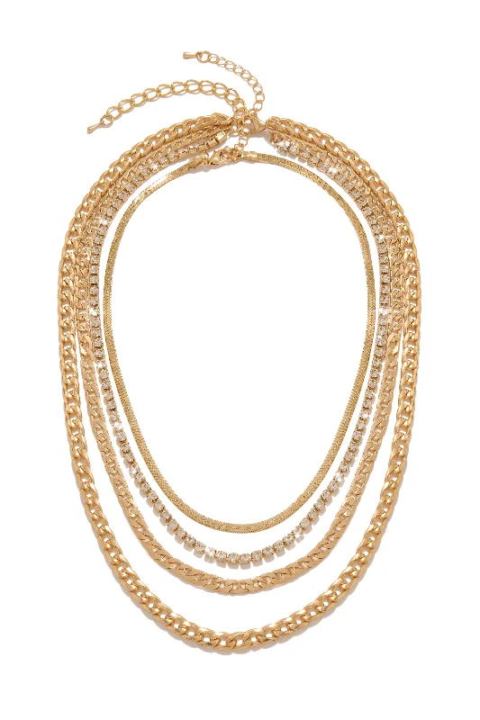 art deco necklaces for women -Neylia Embellished Layered Necklace Set - Gold