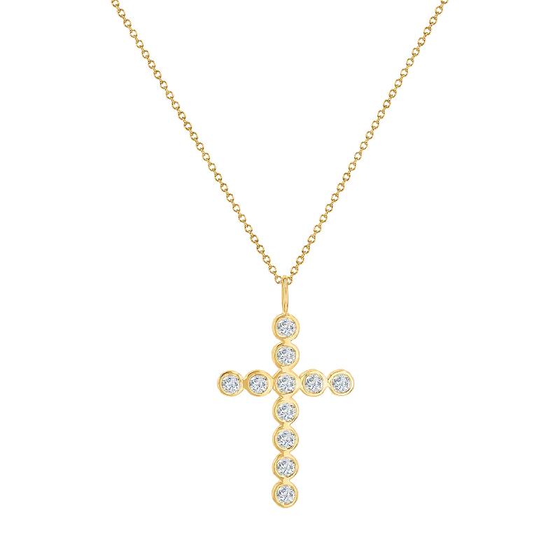 sparkling diamond necklaces for women -Grand Diamond Bezel Cross Necklace