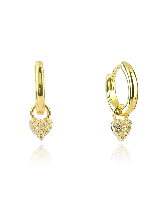 crystal earrings for women -SWEETHEART SPARKLY HEART MINI DROP HOOPS GOLD