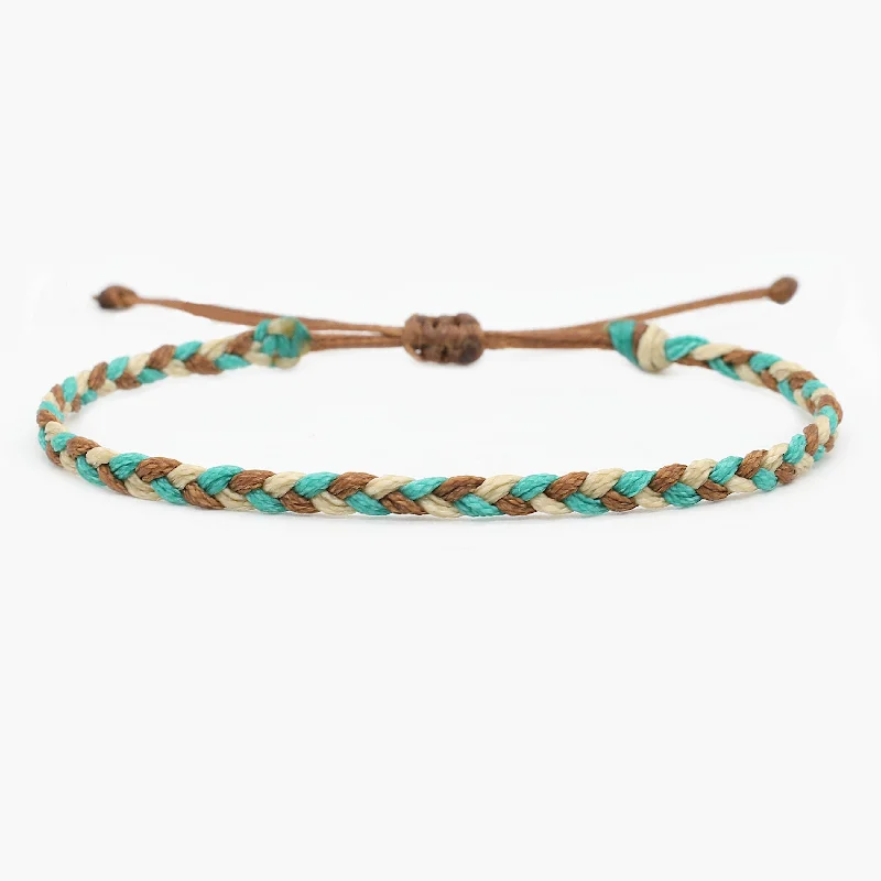 leather wrap bracelets for women -Adjustable Mini Braided Bracelet (Turquoise/Cream)