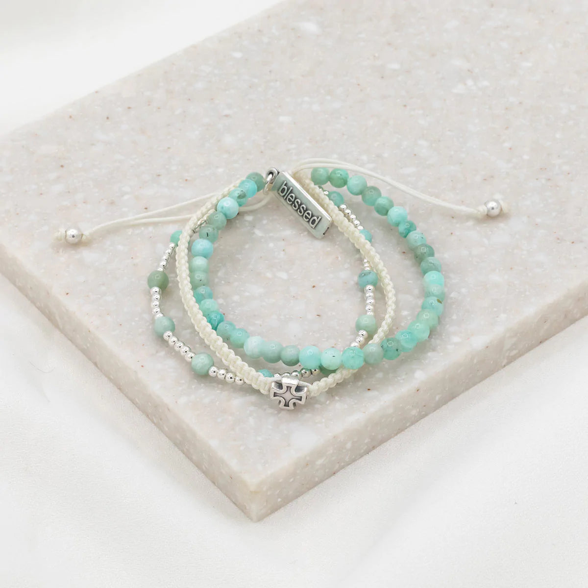 luxury bangles for women -Be Still Prayer Bracelet - Amazonite