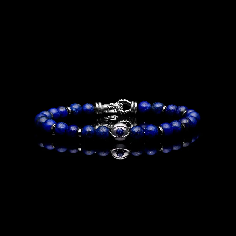 diamond bangles for women -925 Silver Evil Eye Bracelet | Lapis Lazuli Beaded Bracelet In Laurel Clasp