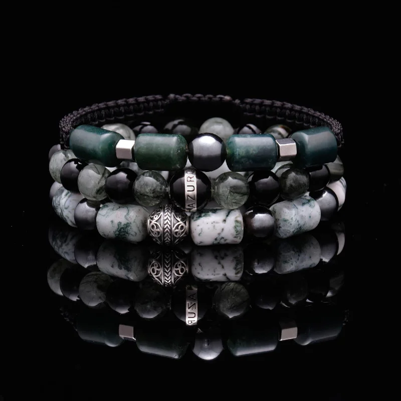 fashion charm bracelets -The Eclipse | Men String Bracelet with Hematite Green Rutilated Quartz Stone