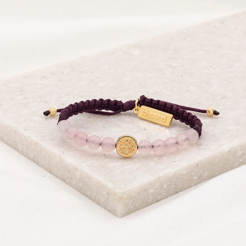 stackable bangles for women -Wake Up and Pray Meditation Bracelet - Rose Quartz