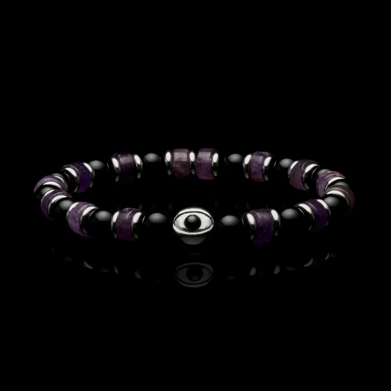 stylish bracelets for women -Evil Eye Amethyst Beaded Bracelet