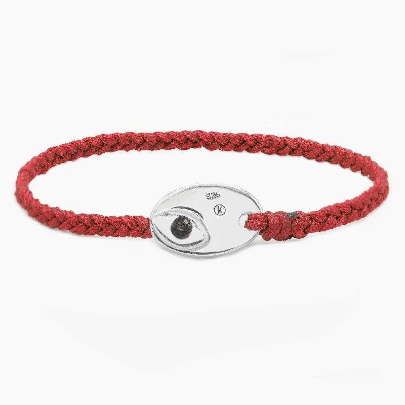 stackable bangles for women -Braided Bracelet With Sterling Silver Button (Red)