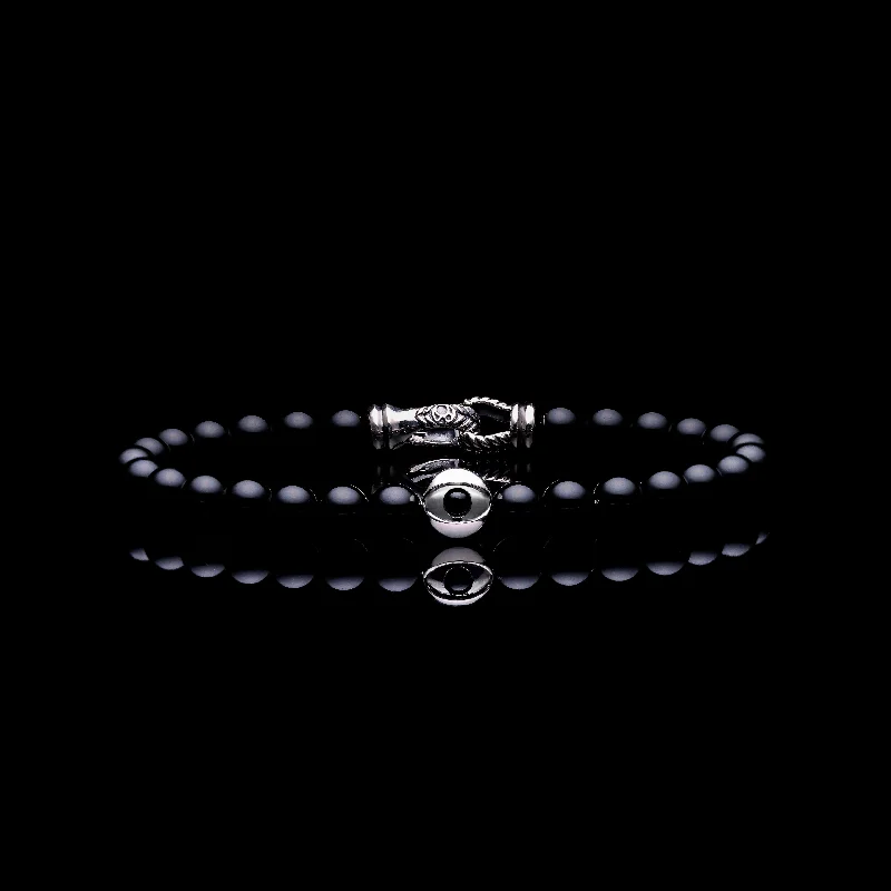 gold tennis bracelets -925 Silver Evil Eye Bracelet | Onyx Beaded Bracelet In Laurel Clasp