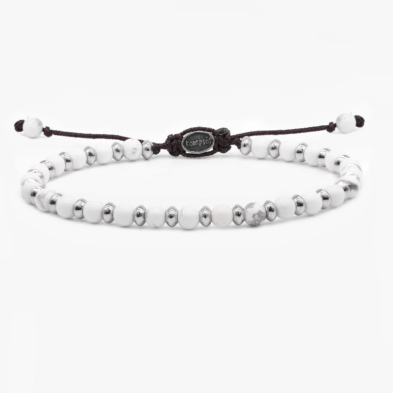 stacked bracelets for women -Beaded Bracelet With White Howlite and Silver Beads