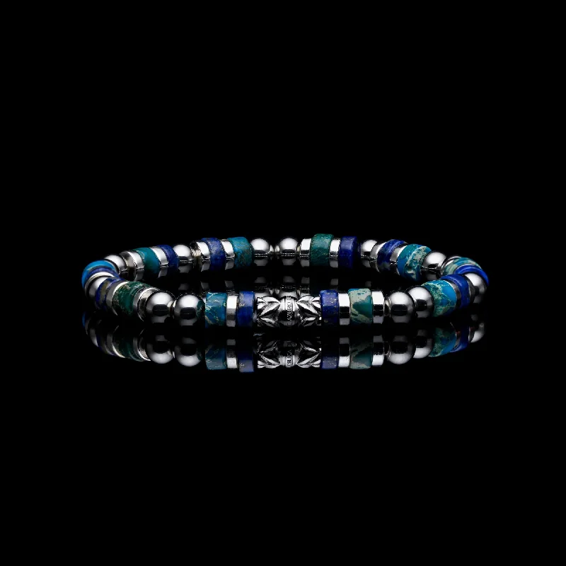 rose gold bracelets for women -Silver Fox | Lapis, Green Jasper Beaded Bracelet