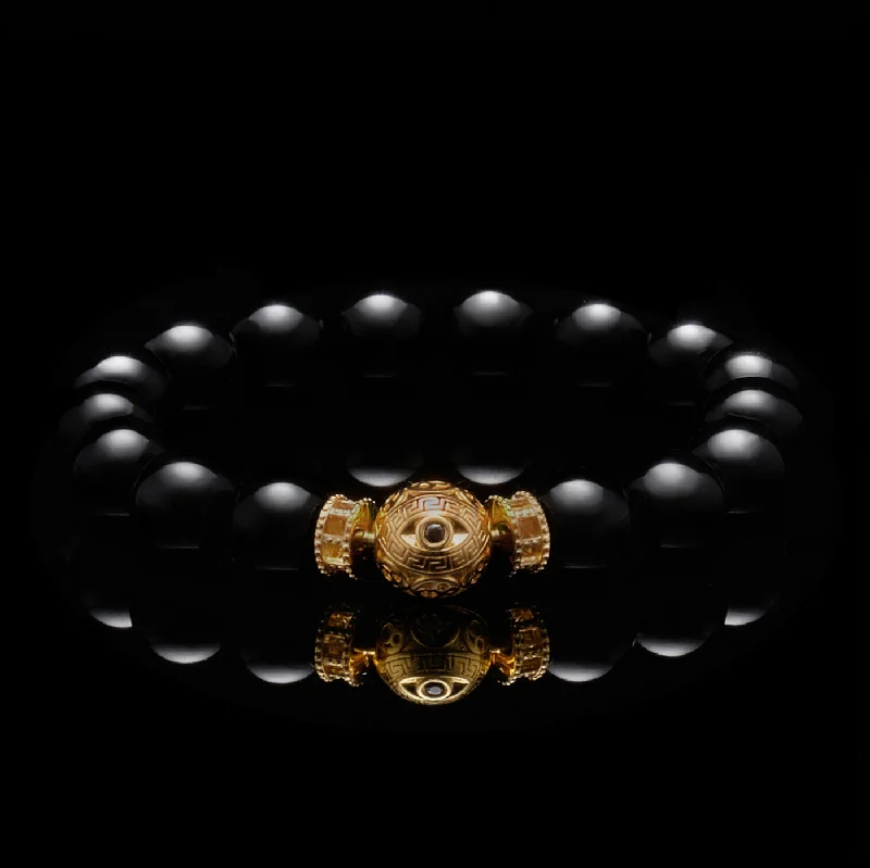 adjustable gold bracelets -The Gold Black Evil Eye Obsidian Bracelet