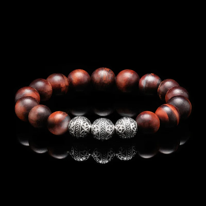 gemstone bracelets for women -SILVER CLASSIC MATT RED TIGER EYE BRACELET