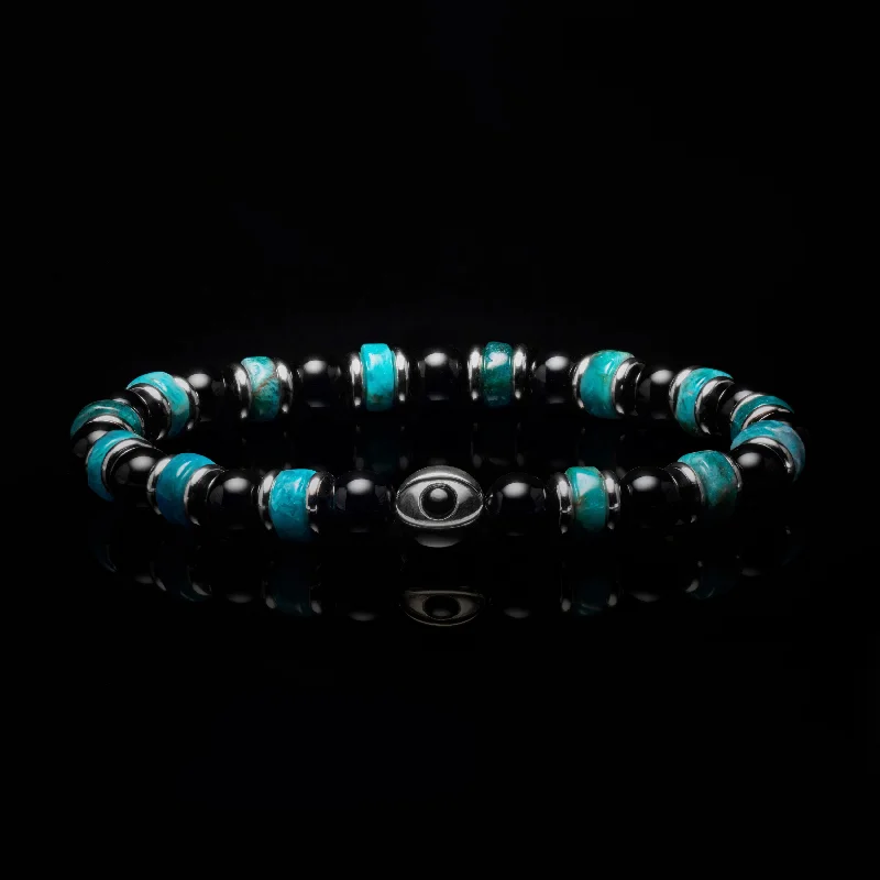 dainty bangles for women -Evil Eye Turquoise & Onyx Beaded Bracelet