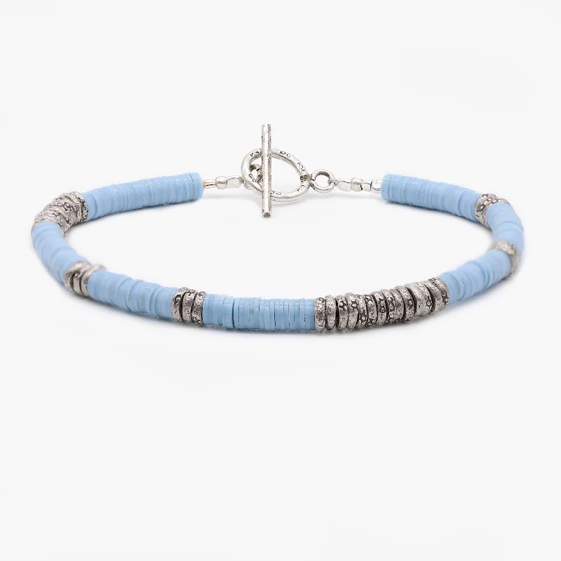 wedding bracelets for women -4mm Vinyl "Rodeo" Bracelet (Light Blue/Silver)