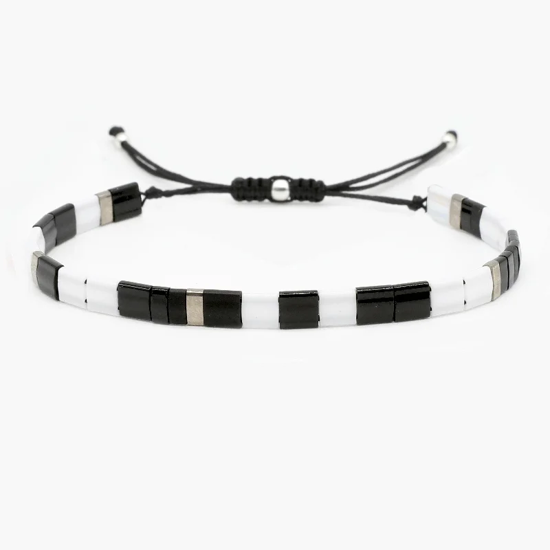 chic leather bracelets for women -Adjustable "Tila" Bracelet (Black/White)