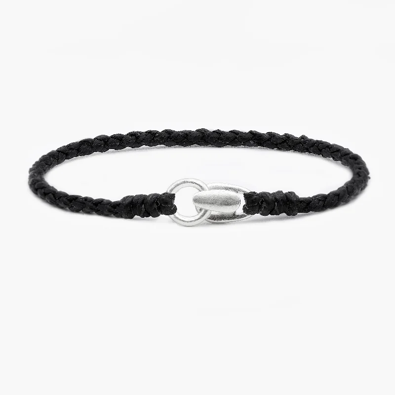 leather wrap bracelets for women -Braided "Antibes" Bracelets With Silver Clasp (Black)