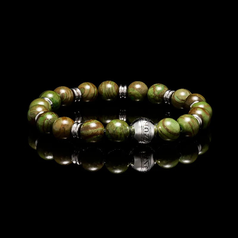 engraved bracelets for women -Silver Green Jasper Chakra Bracelet