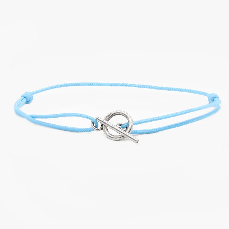 stunning bangles for women -Cord Bracelet With Sterling Silver Toggle (Light Blue)