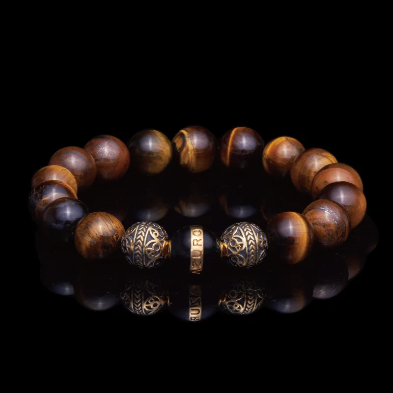 casual silver bracelets -Gold Black Enamel Tiger Eye Bracelet