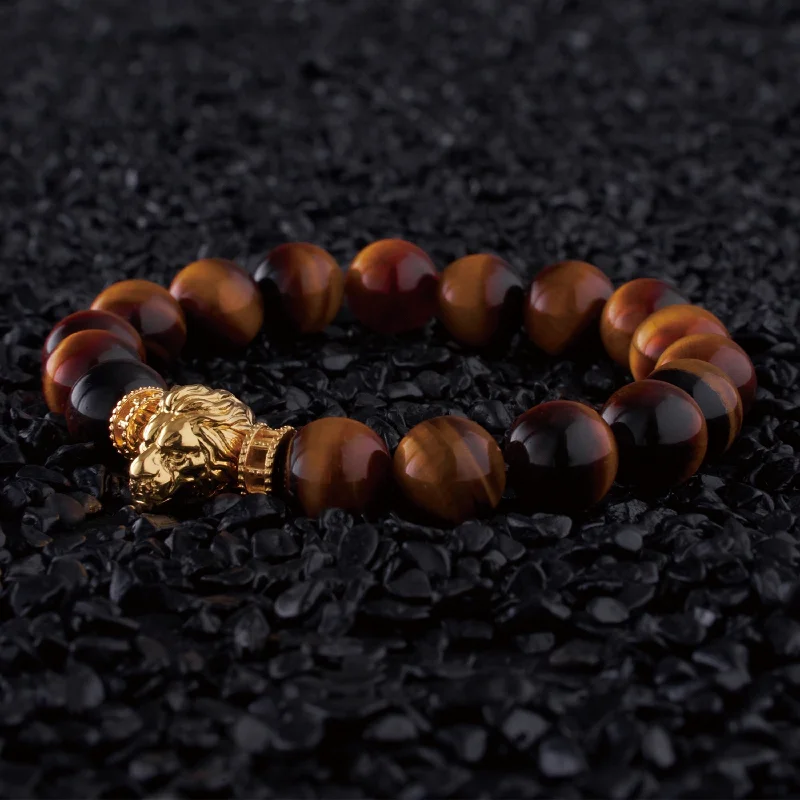 statement bangles for women -Gold Lion Bracelet with Tiger Eye