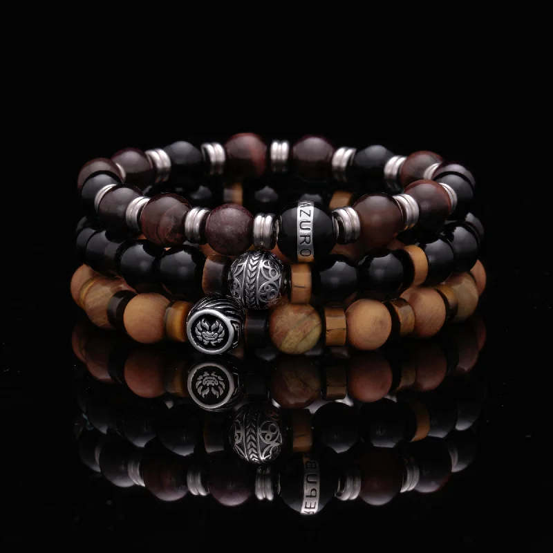 elegant tennis bracelets for women -Tiger Eye Obsidian Rhodolite Garnet Beaded Bracelet