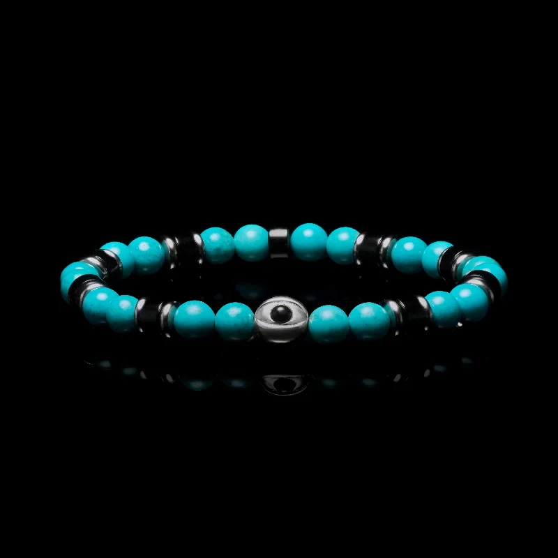 luxurious silver bracelets for women -Evil Eye Turquoise Beaded Bracelet