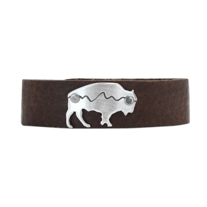 sleek bangles for women -Mountains on Buff Leather Cuff Bracelet