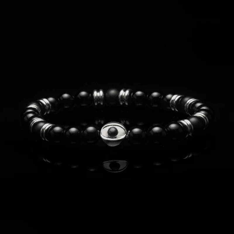 bohemian bracelets for women -Evil Eye Onyx Beaded Bracelet