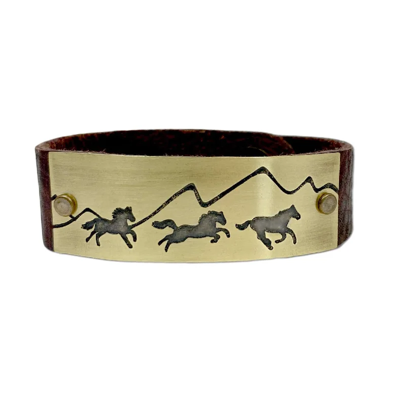 infinity bangles for women -Wild Horses Leather Cuff Bracelet