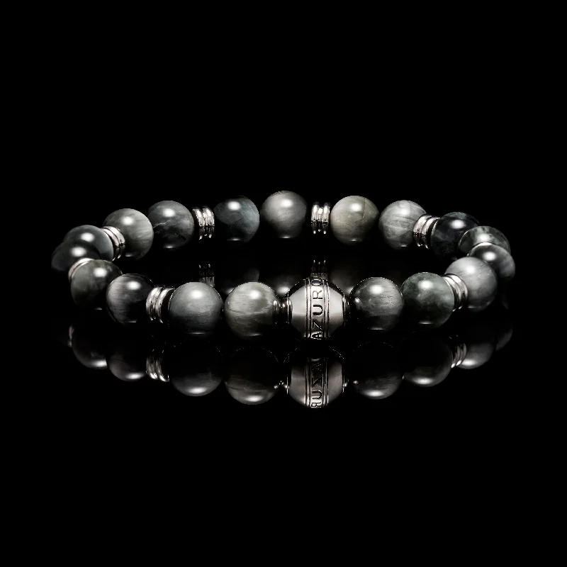 classic bangles for women -Silver Hawk Eye Chakra Bracelet