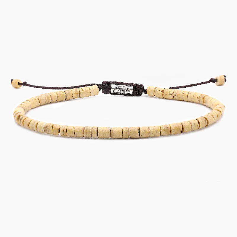 bridal bangles for women -4mm Natural Coconut Beads Adjustable Bracelet (Light Brown)