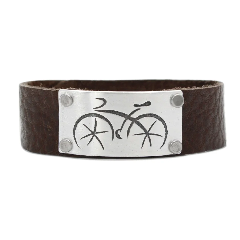 custom engraved bangles -Ride, our Bicycle Leather Cuff Bracelet- for men and women