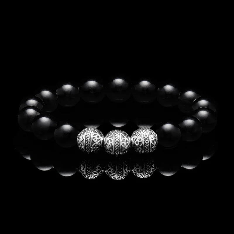 luxurious silver bracelets for women -Classic Silver Obsidian Bracelet